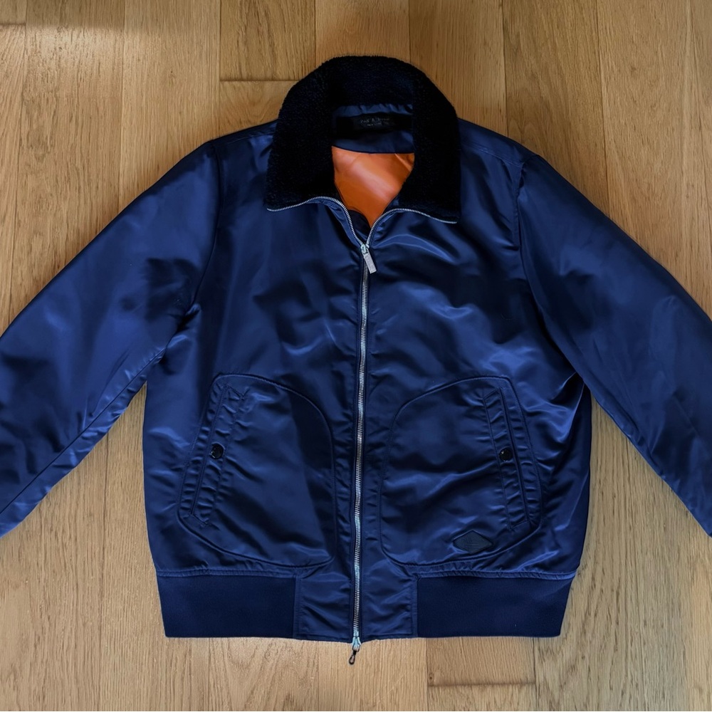 Rag & Bone Men’s Navy Bomber with Shearling Collar - Size XL